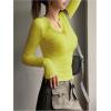 imageSHENHE Womens Ribbed Long Sleeve Henley T Shirts Button Down Slim Fit Basic Tee TopBright Yellow