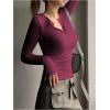 imageSHENHE Womens Ribbed Long Sleeve Henley T Shirts Button Down Slim Fit Basic Tee TopBurgundy