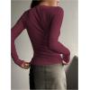 imageSHENHE Womens Ribbed Long Sleeve Henley T Shirts Button Down Slim Fit Basic Tee TopBurgundy