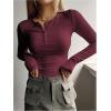 imageSHENHE Womens Ribbed Long Sleeve Henley T Shirts Button Down Slim Fit Basic Tee TopBurgundy