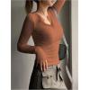 imageSHENHE Womens Ribbed Long Sleeve Henley T Shirts Button Down Slim Fit Basic Tee TopCaramel Brown