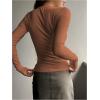 imageSHENHE Womens Ribbed Long Sleeve Henley T Shirts Button Down Slim Fit Basic Tee TopCaramel Brown