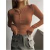 imageSHENHE Womens Ribbed Long Sleeve Henley T Shirts Button Down Slim Fit Basic Tee TopCaramel Brown