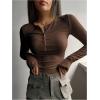 imageSHENHE Womens Ribbed Long Sleeve Henley T Shirts Button Down Slim Fit Basic Tee TopCoffee Brown