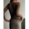 imageSHENHE Womens Ribbed Long Sleeve Henley T Shirts Button Down Slim Fit Basic Tee TopCoffee Brown