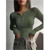imageSHENHE Womens Ribbed Long Sleeve Henley T Shirts Button Down Slim Fit Basic Tee TopDark Green