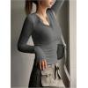 imageSHENHE Womens Ribbed Long Sleeve Henley T Shirts Button Down Slim Fit Basic Tee TopDark Grey