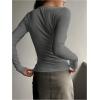 imageSHENHE Womens Ribbed Long Sleeve Henley T Shirts Button Down Slim Fit Basic Tee TopDark Grey