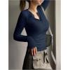 imageSHENHE Womens Ribbed Long Sleeve Henley T Shirts Button Down Slim Fit Basic Tee TopDeep Blue