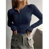 imageSHENHE Womens Ribbed Long Sleeve Henley T Shirts Button Down Slim Fit Basic Tee TopDeep Blue