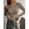 imageSHENHE Womens Ribbed Long Sleeve Henley T Shirts Button Down Slim Fit Basic Tee TopDeep Khaki