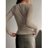 imageSHENHE Womens Ribbed Long Sleeve Henley T Shirts Button Down Slim Fit Basic Tee TopDeep Khaki