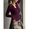 imageSHENHE Womens Ribbed Long Sleeve Henley T Shirts Button Down Slim Fit Basic Tee TopDeep Purple
