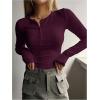 imageSHENHE Womens Ribbed Long Sleeve Henley T Shirts Button Down Slim Fit Basic Tee TopDeep Purple