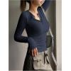 imageSHENHE Womens Ribbed Long Sleeve Henley T Shirts Button Down Slim Fit Basic Tee TopDusty Blue