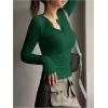 imageSHENHE Womens Ribbed Long Sleeve Henley T Shirts Button Down Slim Fit Basic Tee TopGreen