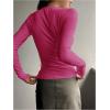 imageSHENHE Womens Ribbed Long Sleeve Henley T Shirts Button Down Slim Fit Basic Tee TopHot Pink