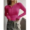imageSHENHE Womens Ribbed Long Sleeve Henley T Shirts Button Down Slim Fit Basic Tee TopHot Pink