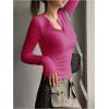 imageSHENHE Womens Ribbed Long Sleeve Henley T Shirts Button Down Slim Fit Basic Tee TopHot Pink