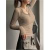 imageSHENHE Womens Ribbed Long Sleeve Henley T Shirts Button Down Slim Fit Basic Tee TopKhaki