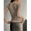 imageSHENHE Womens Ribbed Long Sleeve Henley T Shirts Button Down Slim Fit Basic Tee TopKhaki