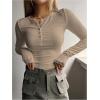 imageSHENHE Womens Ribbed Long Sleeve Henley T Shirts Button Down Slim Fit Basic Tee TopKhaki