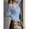 imageSHENHE Womens Ribbed Long Sleeve Henley T Shirts Button Down Slim Fit Basic Tee TopLight Blue