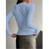 imageSHENHE Womens Ribbed Long Sleeve Henley T Shirts Button Down Slim Fit Basic Tee TopLight Blue