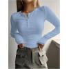 imageSHENHE Womens Ribbed Long Sleeve Henley T Shirts Button Down Slim Fit Basic Tee TopLight Blue