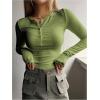 imageSHENHE Womens Ribbed Long Sleeve Henley T Shirts Button Down Slim Fit Basic Tee TopLight Green
