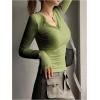 imageSHENHE Womens Ribbed Long Sleeve Henley T Shirts Button Down Slim Fit Basic Tee TopLight Green