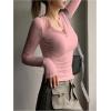 imageSHENHE Womens Ribbed Long Sleeve Henley T Shirts Button Down Slim Fit Basic Tee TopLight Pink