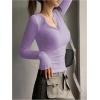 imageSHENHE Womens Ribbed Long Sleeve Henley T Shirts Button Down Slim Fit Basic Tee TopLilac Purple