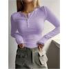 imageSHENHE Womens Ribbed Long Sleeve Henley T Shirts Button Down Slim Fit Basic Tee TopLilac Purple