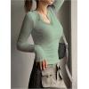 imageSHENHE Womens Ribbed Long Sleeve Henley T Shirts Button Down Slim Fit Basic Tee TopMint Green