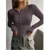 imageSHENHE Womens Ribbed Long Sleeve Henley T Shirts Button Down Slim Fit Basic Tee TopMocha Brown
