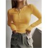 imageSHENHE Womens Ribbed Long Sleeve Henley T Shirts Button Down Slim Fit Basic Tee TopMustard Yellow