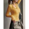 imageSHENHE Womens Ribbed Long Sleeve Henley T Shirts Button Down Slim Fit Basic Tee TopMustard Yellow