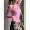imageSHENHE Womens Ribbed Long Sleeve Henley T Shirts Button Down Slim Fit Basic Tee TopPink