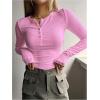 imageSHENHE Womens Ribbed Long Sleeve Henley T Shirts Button Down Slim Fit Basic Tee TopPink