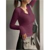 imageSHENHE Womens Ribbed Long Sleeve Henley T Shirts Button Down Slim Fit Basic Tee TopPlum Purple