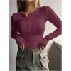 imageSHENHE Womens Ribbed Long Sleeve Henley T Shirts Button Down Slim Fit Basic Tee TopPlum Purple