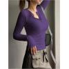 imageSHENHE Womens Ribbed Long Sleeve Henley T Shirts Button Down Slim Fit Basic Tee TopPurple