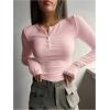 imageSHENHE Womens Ribbed Long Sleeve Henley T Shirts Button Down Slim Fit Basic Tee TopSoft Pink