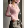 imageSHENHE Womens Ribbed Long Sleeve Henley T Shirts Button Down Slim Fit Basic Tee TopSoft Pink
