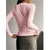 imageSHENHE Womens Ribbed Long Sleeve Henley T Shirts Button Down Slim Fit Basic Tee TopSoft Pink