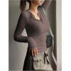 imageSHENHE Womens Ribbed Long Sleeve Henley T Shirts Button Down Slim Fit Basic Tee TopTaupe