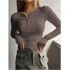 imageSHENHE Womens Ribbed Long Sleeve Henley T Shirts Button Down Slim Fit Basic Tee TopTaupe