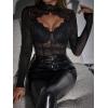 imageSHENHE Womens Stand Collar Contrast Lace Long Sleeve Cut Out Mesh BodysuitBlack
