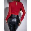 imageSHENHE Womens Stand Collar Contrast Lace Long Sleeve Cut Out Mesh BodysuitRed